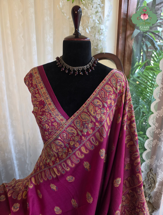 Alina | Hot Pink Kashmiri Pure Kani Silk Jamavar Weave Saree | Made To Order