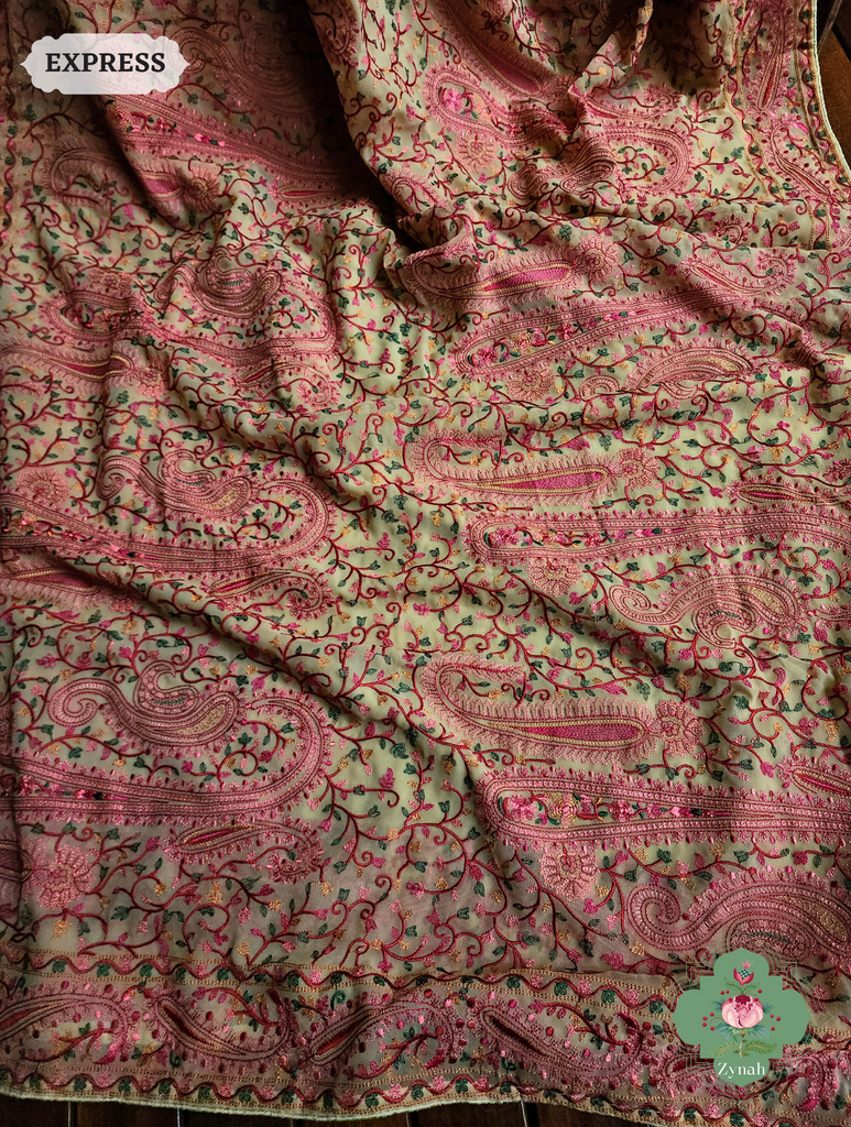 Beige Georgette Saree With Kashida Inspired Embroidery 9