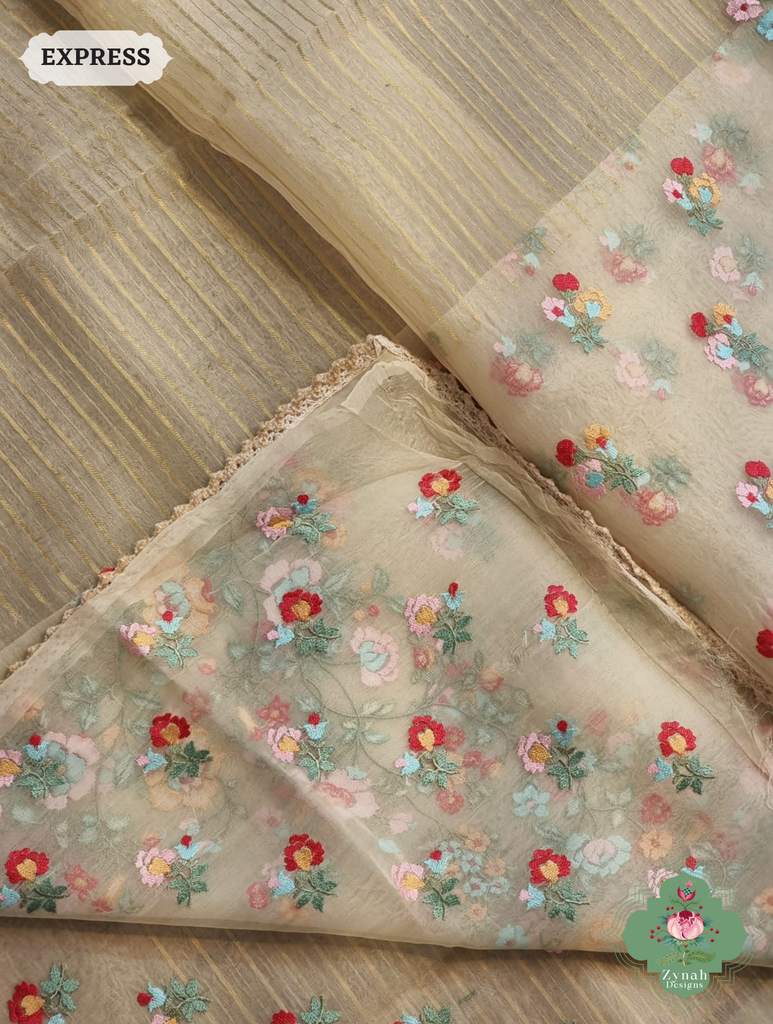 Beige Organza Silk Saaree 4