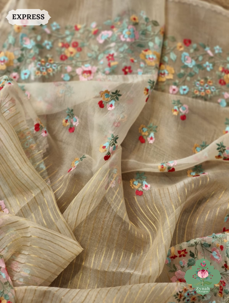 Beige Organza Silk Saaree 6