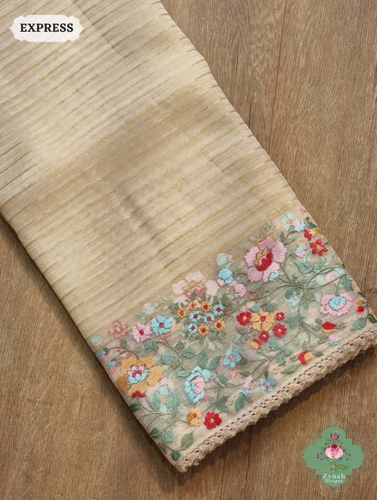 Beige Organza Silk Saaree 7