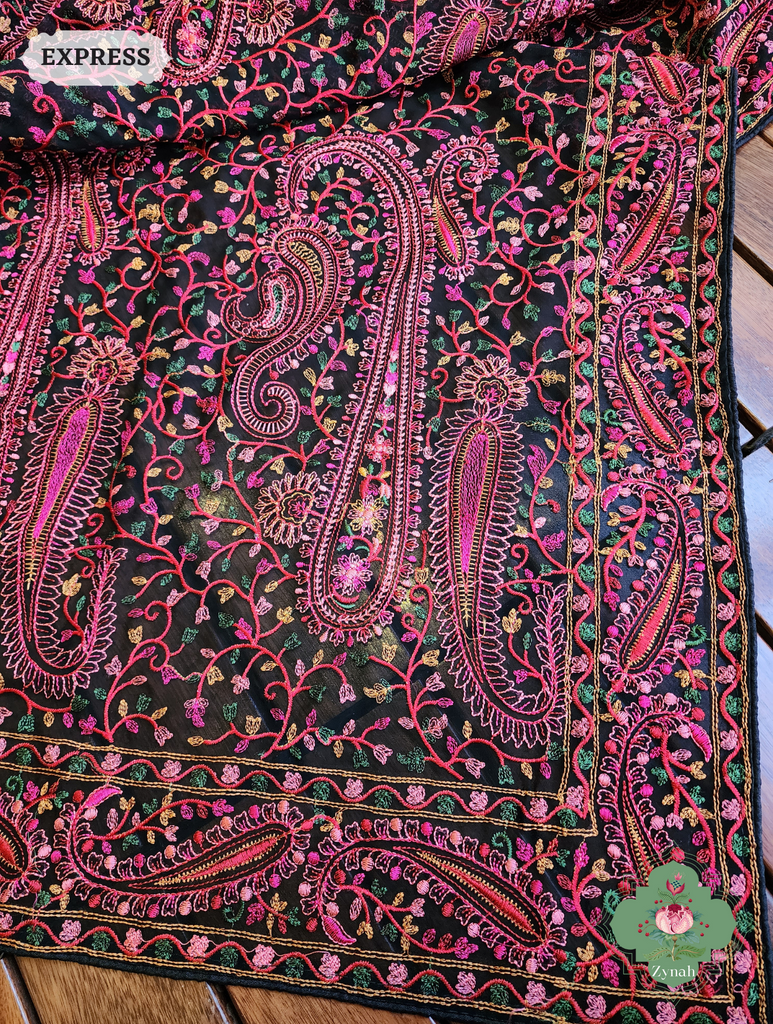 Black Georgette Saree With Kashida Inspired Embroidery 9