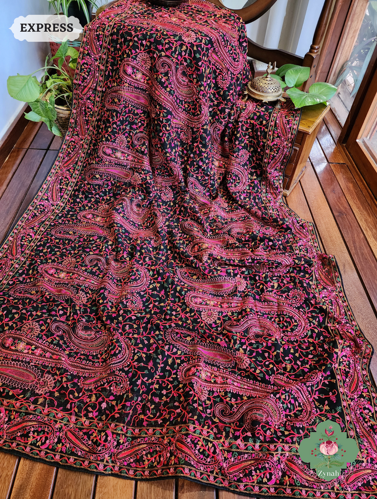 Black Georgette Saree With Kashida Inspired Embroidery 6