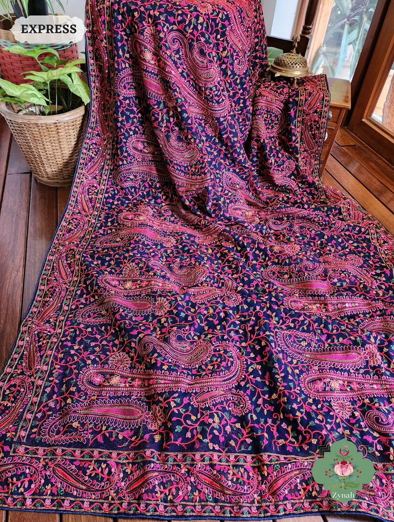 Blue Georgette Saree With Kashida Inspired Embroidery 7