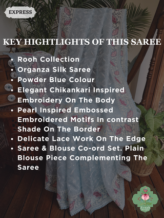 Powder Blue Organza Silk Saree With Chikankari Inspired Embroidery 2