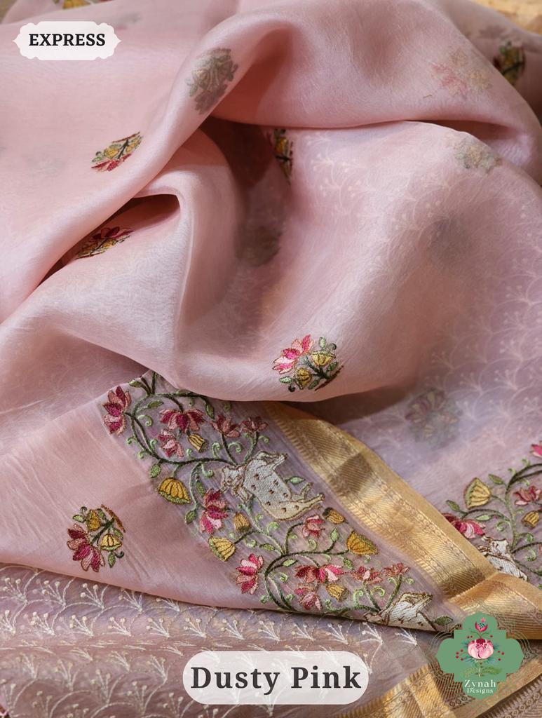 Zynah Off White Pure Organza Silk Saree With Pichwai Embroidery & Multicolor Tassels On Pallu; Custom Stitched/Ready-made Blouse, Fall, Petticoat; SKU: 2711202303