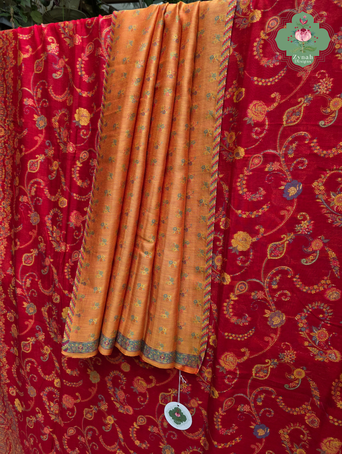 Eshani | Ruby Red Kashmiri Pure Kani Silk Jamavar Weave Saree | Made To Order