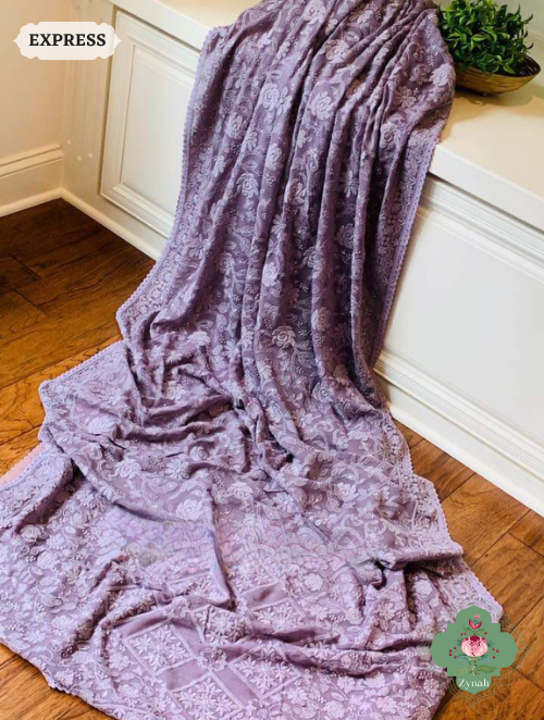 Zynah Pure Georgette Chikankari Saree With Crochet Lace; Custom Stitched/Ready-made Blouse, Fall, Petticoat; SKU: 0807202301