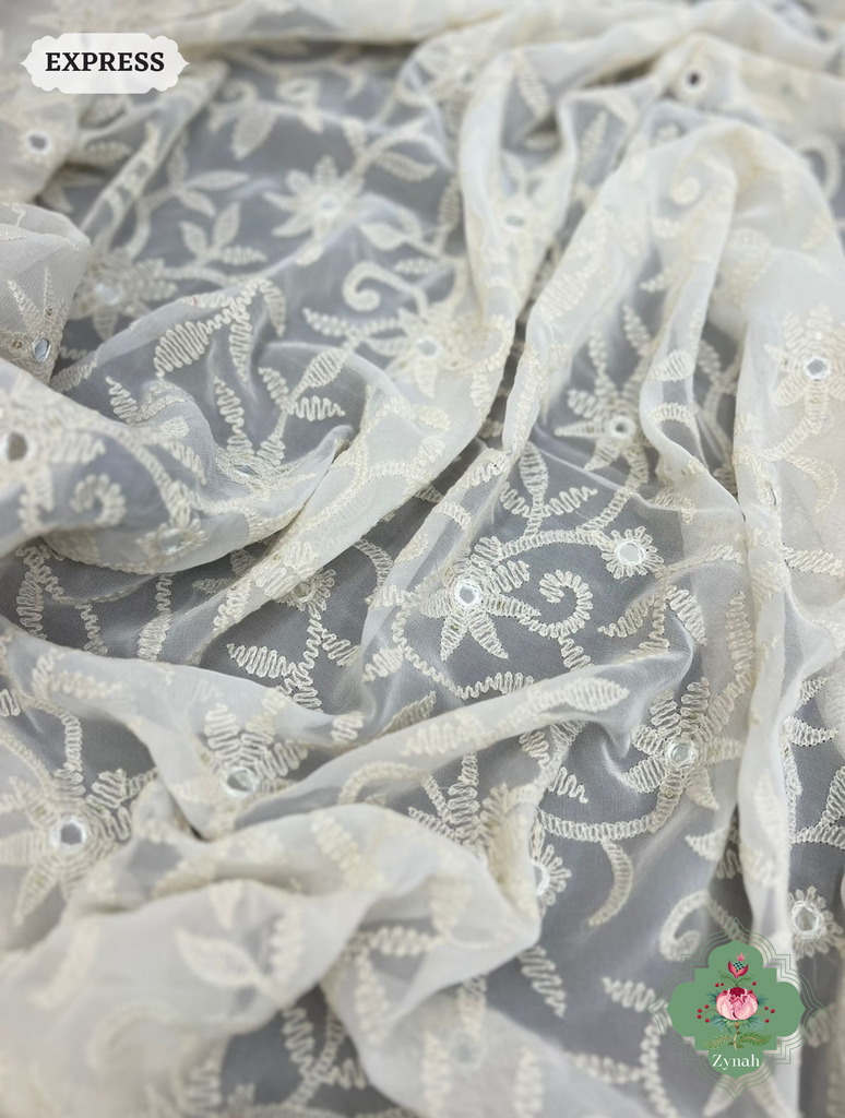 Pure Georgette Chikankari Saree With Mirror Handwork - Captivating blend of tradition and glamour, perfect for special occasions.