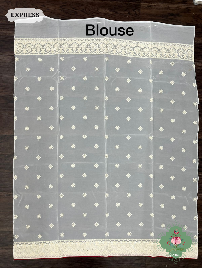 Zynah Pure Georgette Chikankari Saree With Mirror Handwork; Custom Stitched/Ready-made Blouse, Fall, Petticoat; SKU: 0807202302