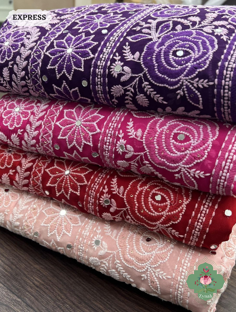 Zynah Pure Georgette Chikankari Saree With White Thread Embroidery; Custom Stitched/Ready-made Blouse, Fall, Petticoat; SKU: 0807202307
