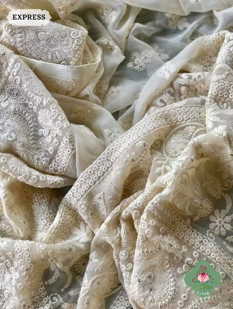 Pure Georgette Chikankari Saree With Delicate Butis - Elegant and graceful, perfect for any occasion.