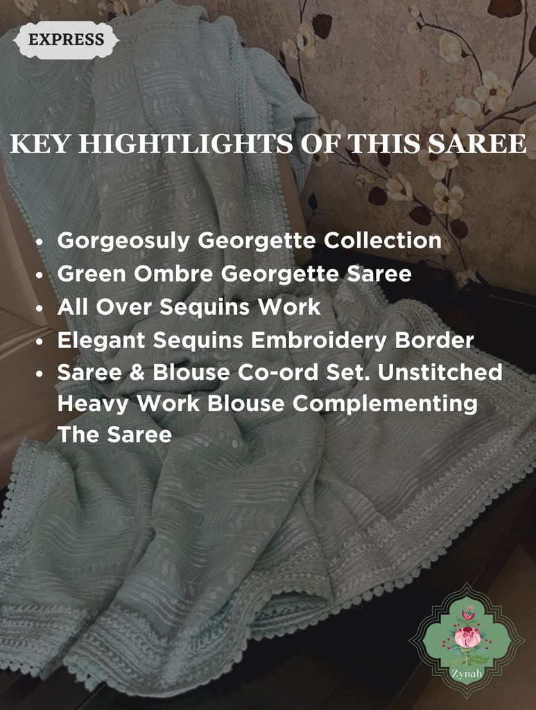 Green Ombre Georgette Saree With All Over Sequins Work