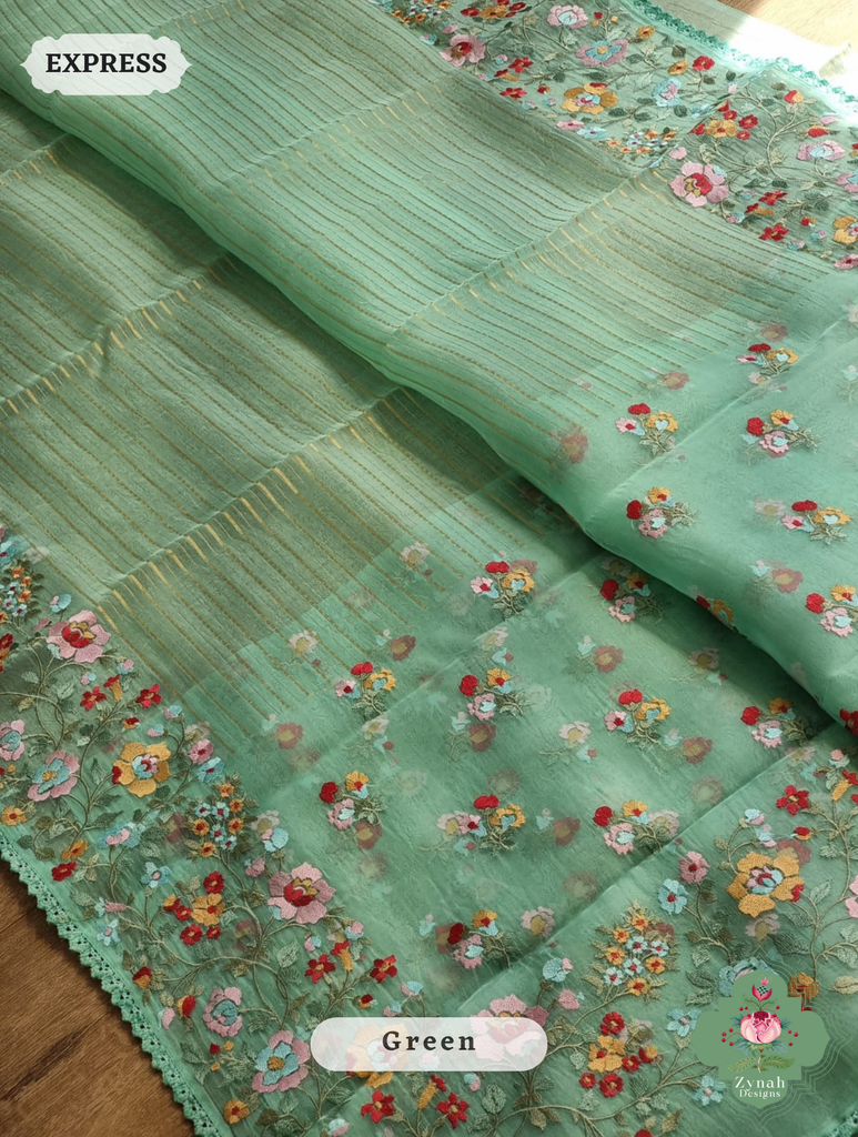 Green Organza Silk Saree 1