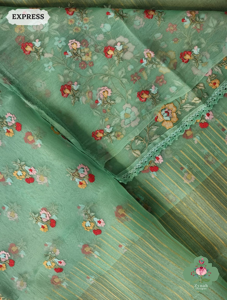 Green Organza Silk Saree 2
