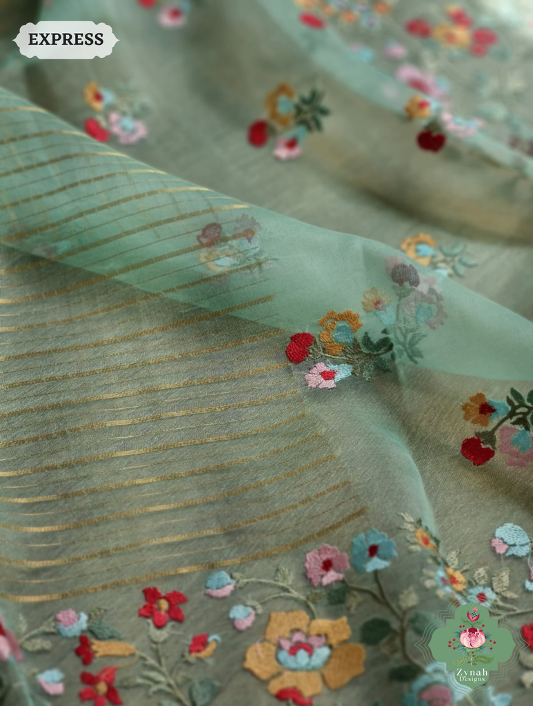 Green Organza Silk Saree 3