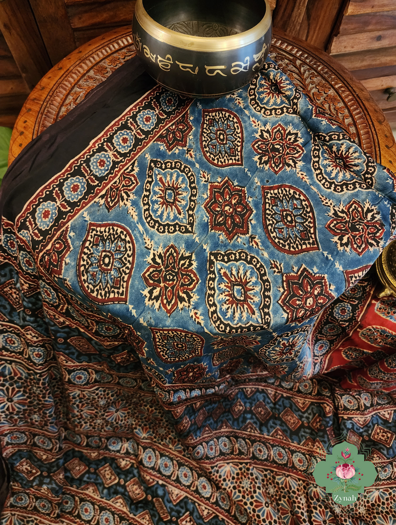 Indigo & Madder Red Ajrakh Modal Silk Saree With Lagdi Patta Pallu 9