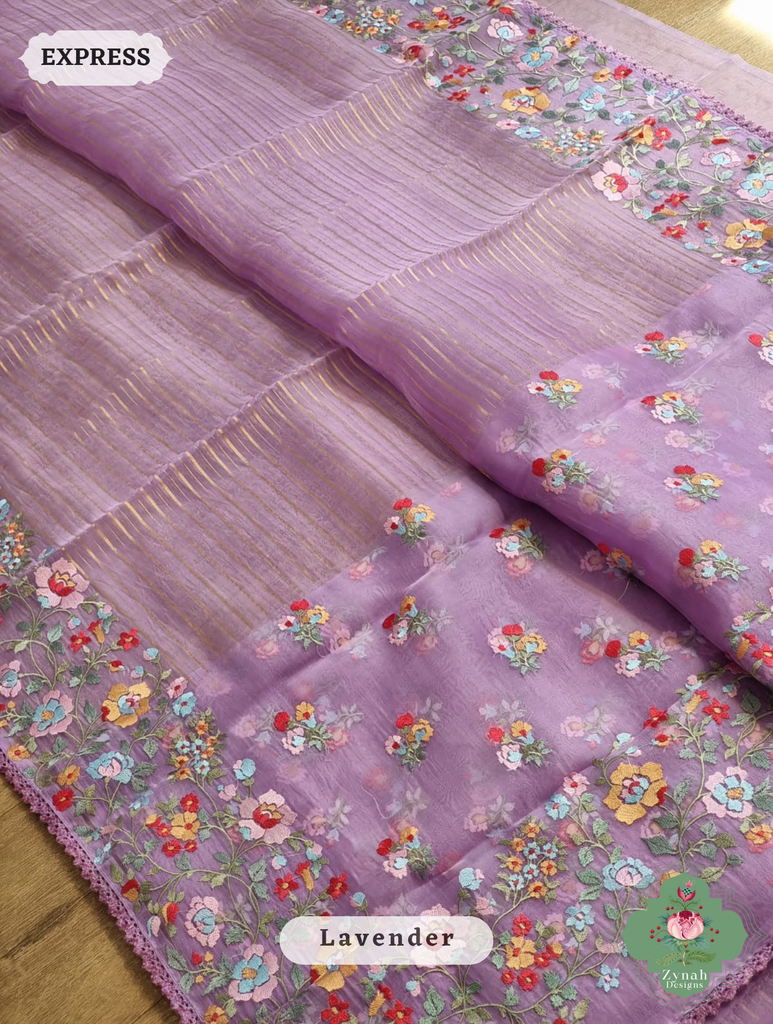 Lavender Organza Silk Saree 1