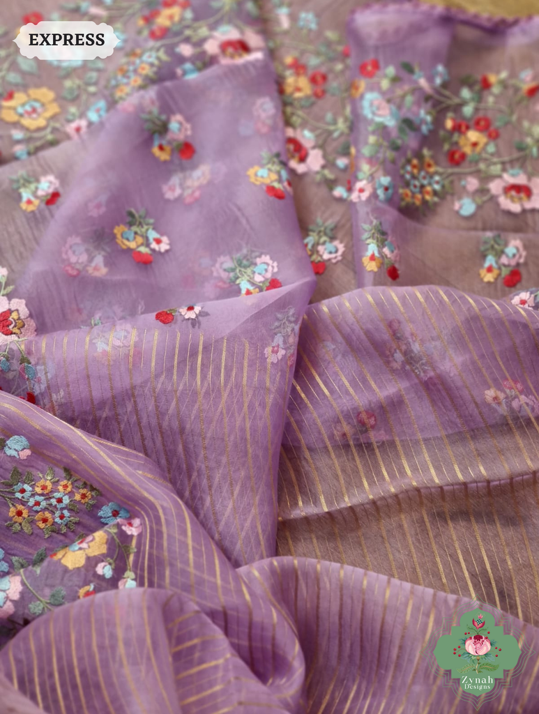 Lavender Organza Silk Saree 2