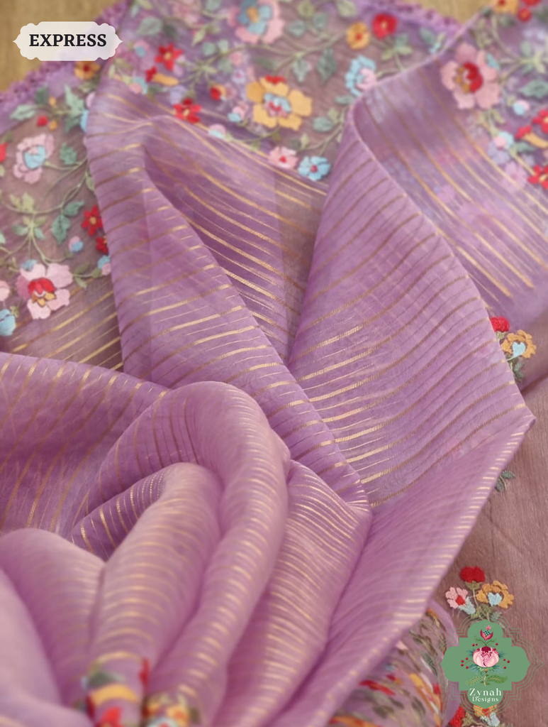 Lavender Organza Silk Saree 3