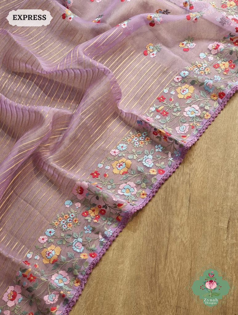 Lavender Organza Silk Saree 4