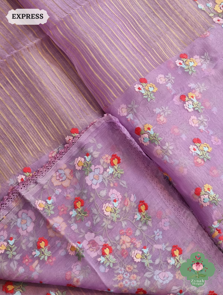 Lavender Organza Silk Saree 6