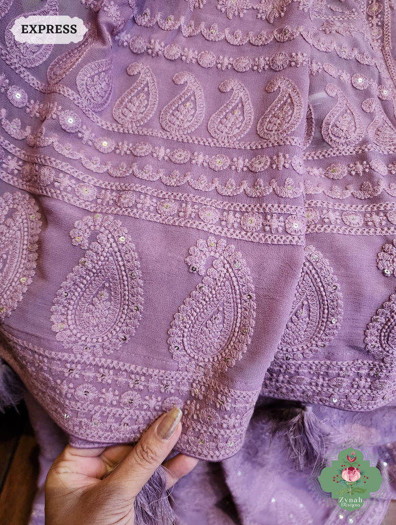 Lilac Pure Georgette Saree with Chikankari Embroidery 6