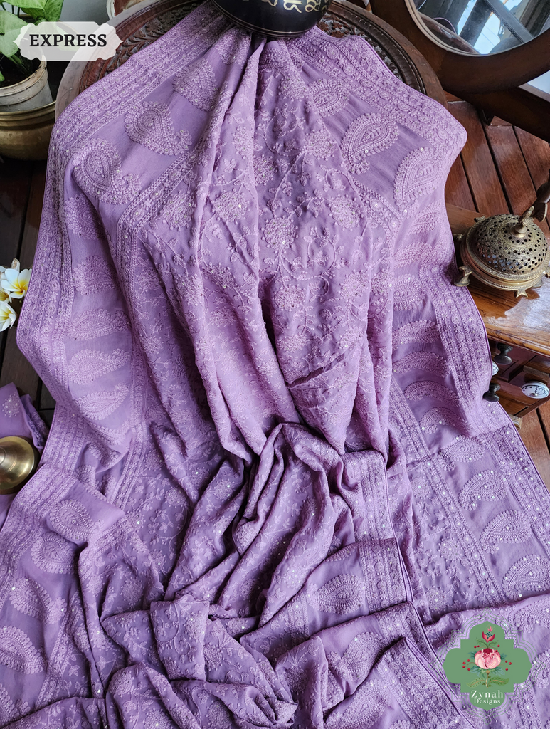 Lilac Pure Georgette Saree with Chikankari Embroidery 9