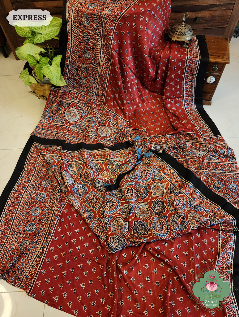 Madder Red Modal Silk Saree Crafted Using The Traditional Method Of Hand Block Printing Using 100% Natural Dyes 10