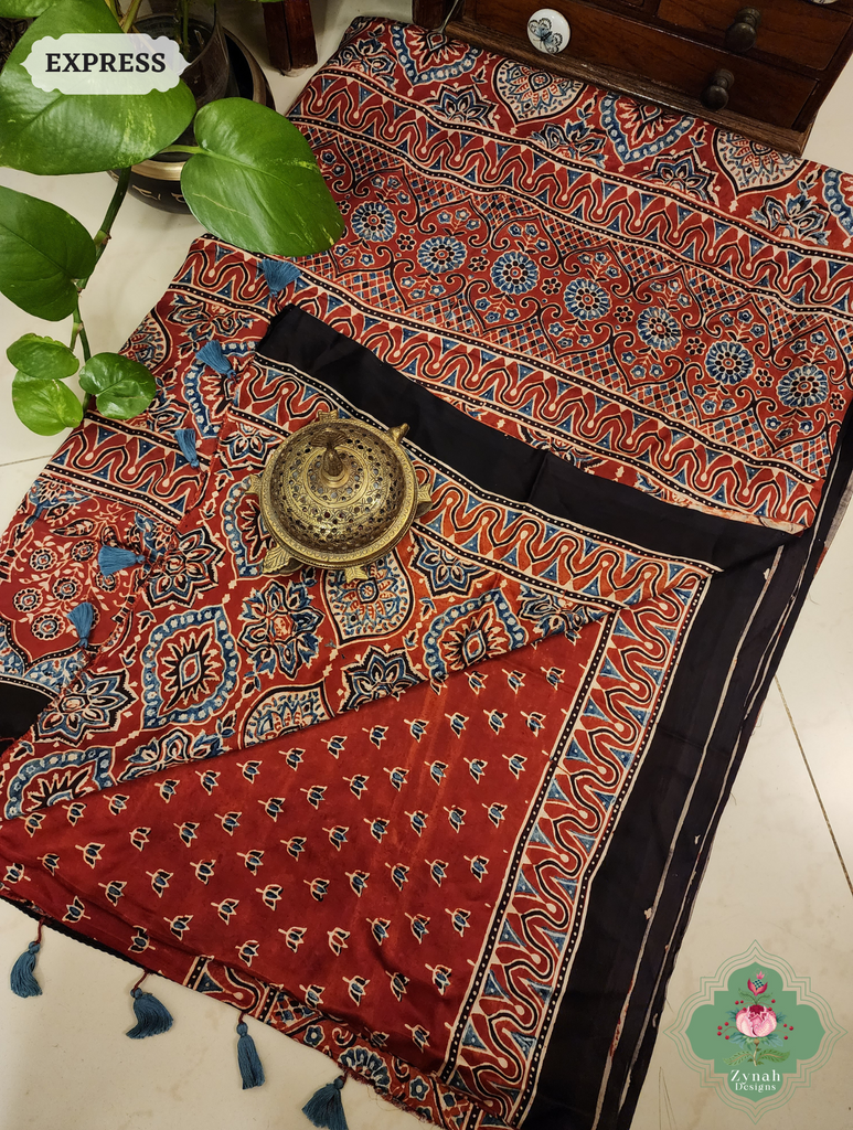 Madder Red Modal Silk Saree Crafted Using The Traditional Method Of Hand Block Printing Using 100% Natural Dyes 12