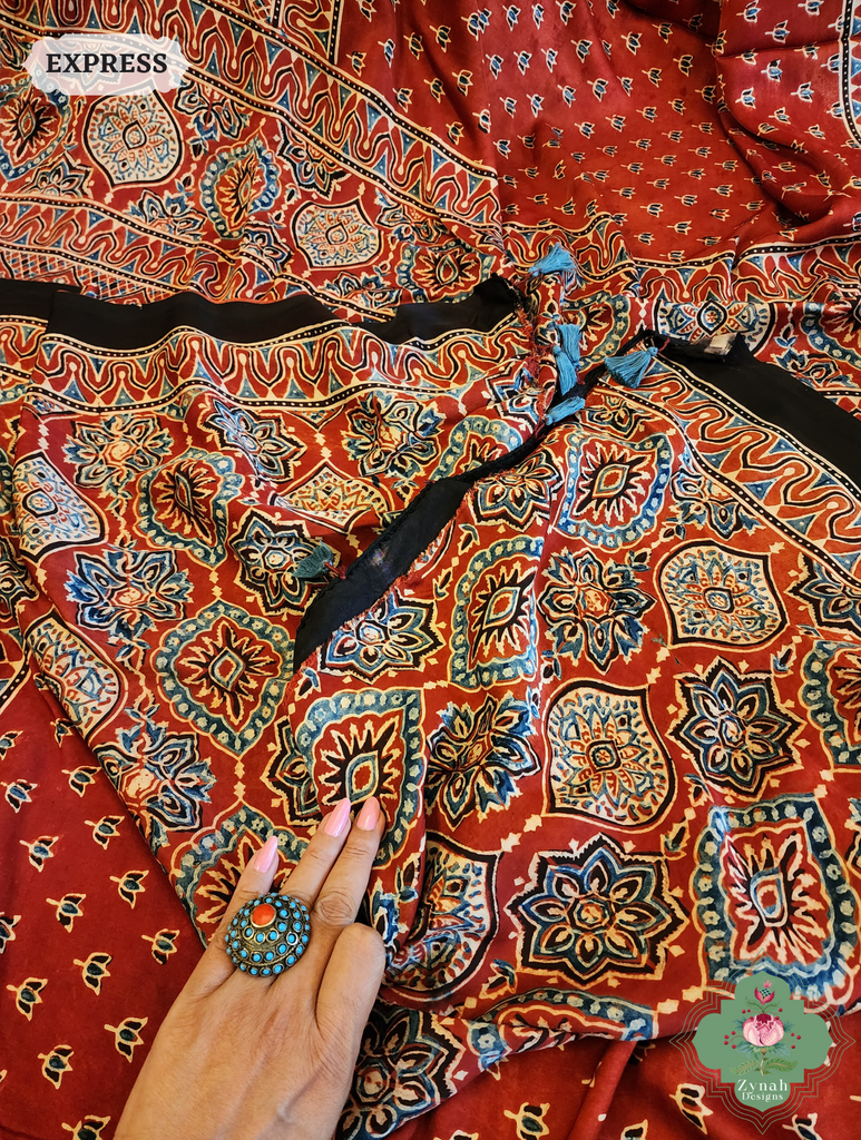 Madder Red Modal Silk Saree Crafted Using The Traditional Method Of Hand Block Printing Using 100% Natural Dyes 8