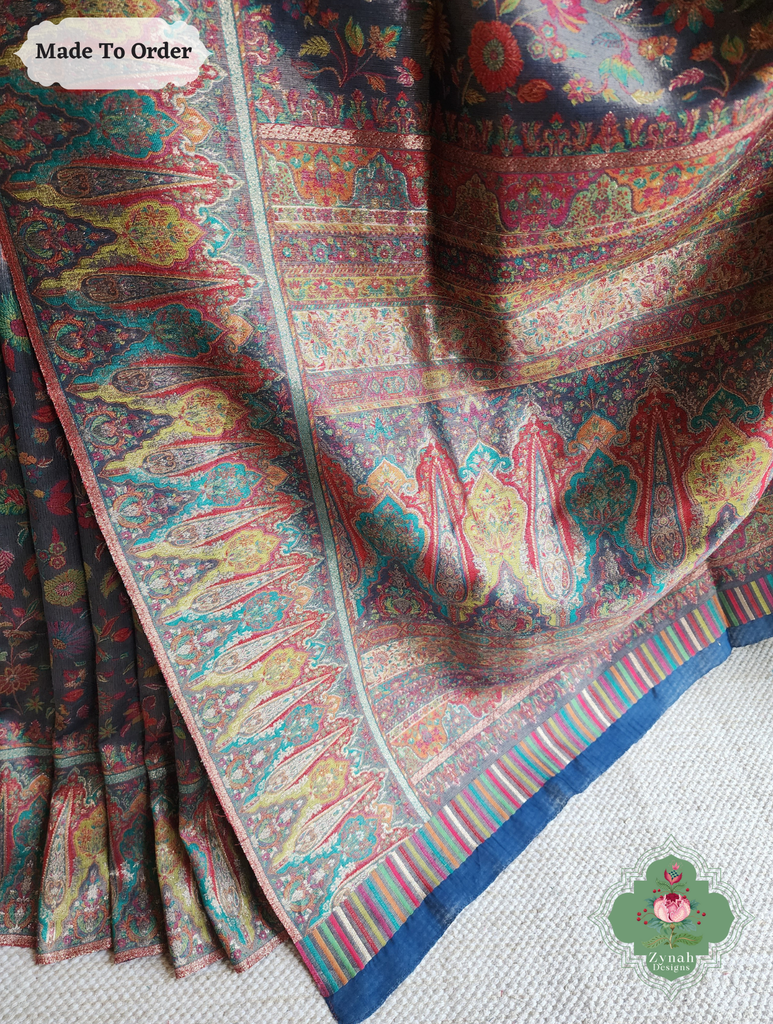 Zynah Made To Order Mauve Handwoven Kashmiri Pure Kani Tissue Silk Jamavar Saree; Custom Stitched/Ready-made Blouse, Fall, Petticoat; SKU: 0110202508