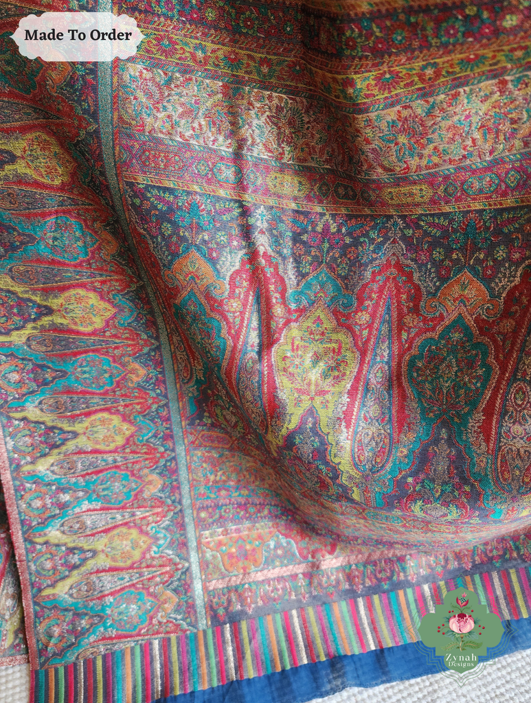 Zynah Made To Order Mauve Handwoven Kashmiri Pure Kani Tissue Silk Jamavar Saree; Custom Stitched/Ready-made Blouse, Fall, Petticoat; SKU: 0110202508