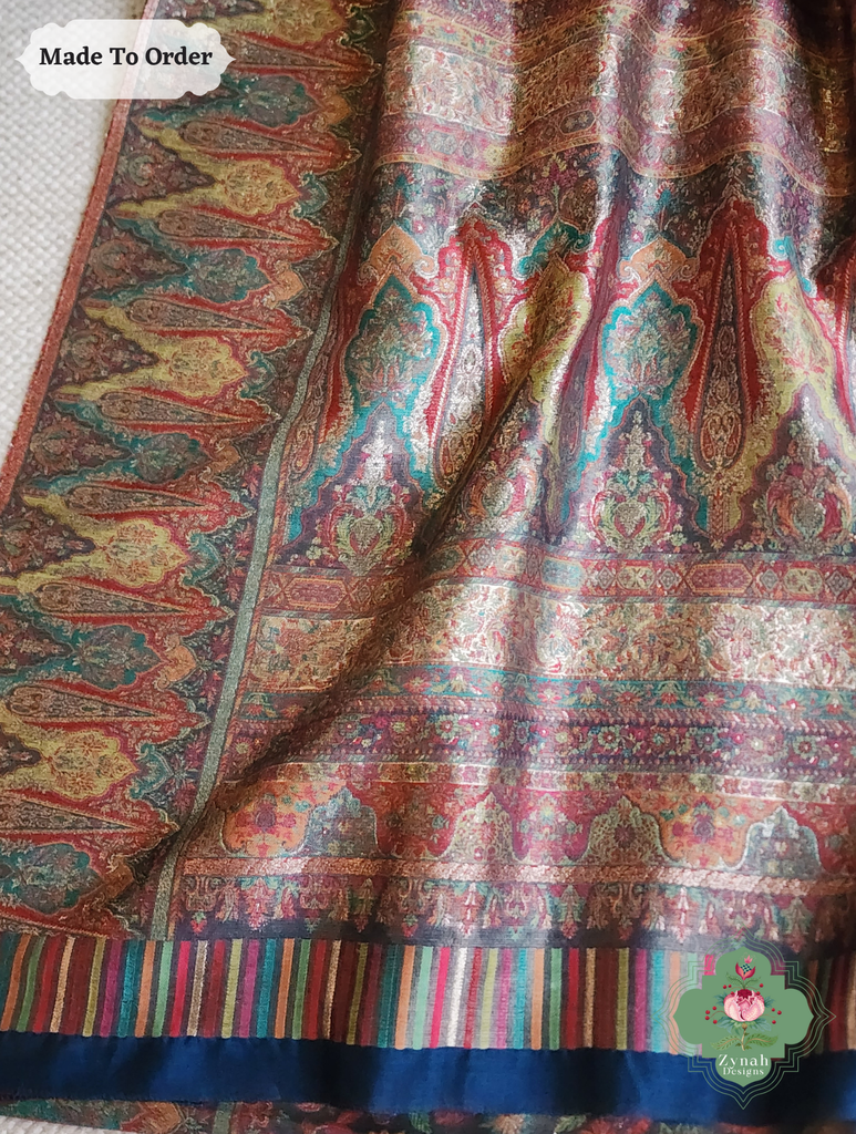 Zynah Made To Order Mauve Handwoven Kashmiri Pure Kani Tissue Silk Jamavar Saree; Custom Stitched/Ready-made Blouse, Fall, Petticoat; SKU: 0110202508
