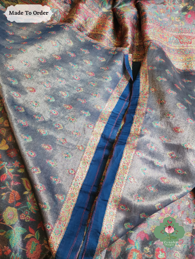 Zynah Made To Order Mauve Handwoven Kashmiri Pure Kani Tissue Silk Jamavar Saree; Custom Stitched/Ready-made Blouse, Fall, Petticoat; SKU: 0110202508