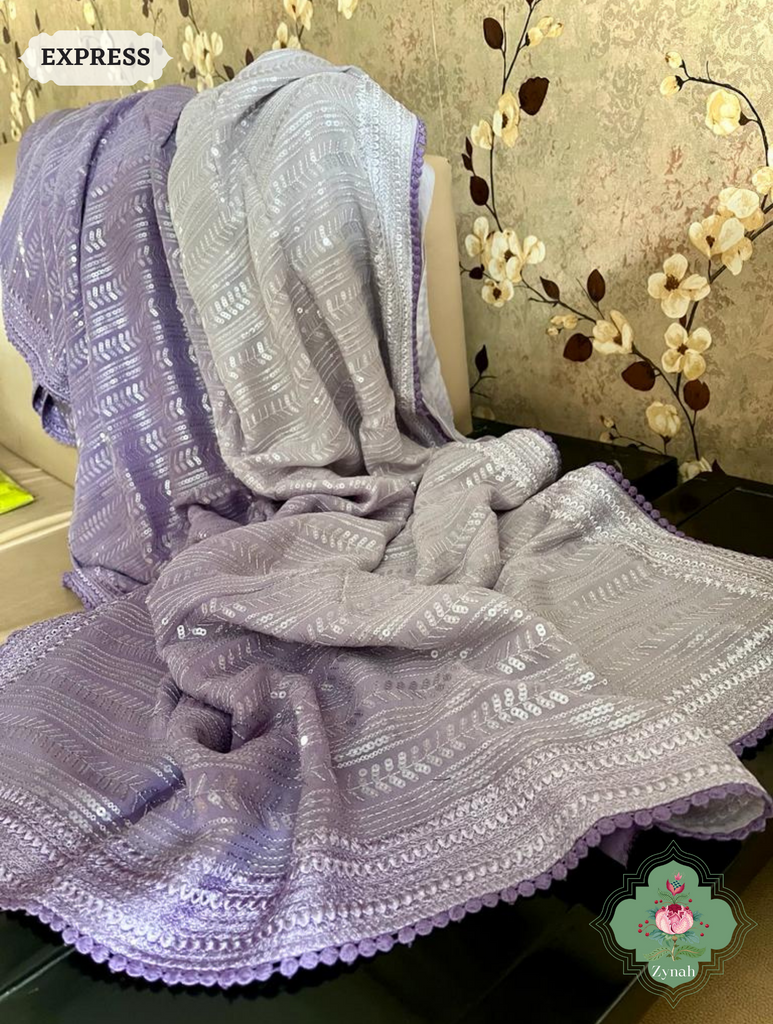 Mauve Ombre Georgette Saree With All Over Sequins Work