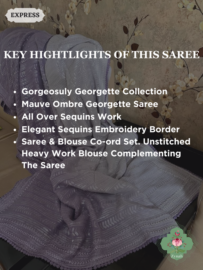 Mauve Ombre Georgette Saree With All Over Sequins Work