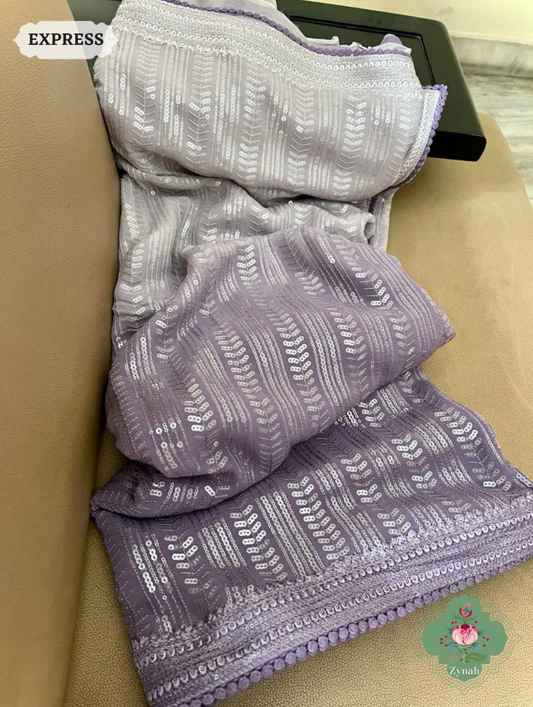 Mauve Ombre Georgette Saree With All Over Sequins Work