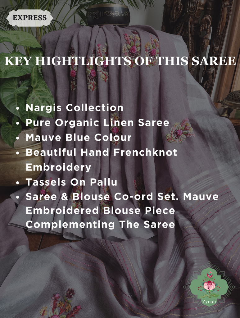 Grey Organic Linen Saree With Pichwai Print 2