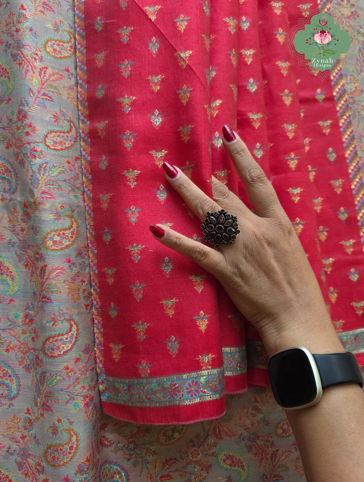 Naaz | Peachish Beige Kashmiri Pure Kani Silk Jamavar Weave Saree | Made To Order