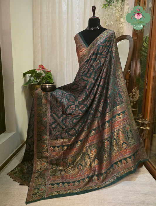 Naira | Green Kashmiri Pure Kani Silk Jamavar Weave Saree | Made To Order