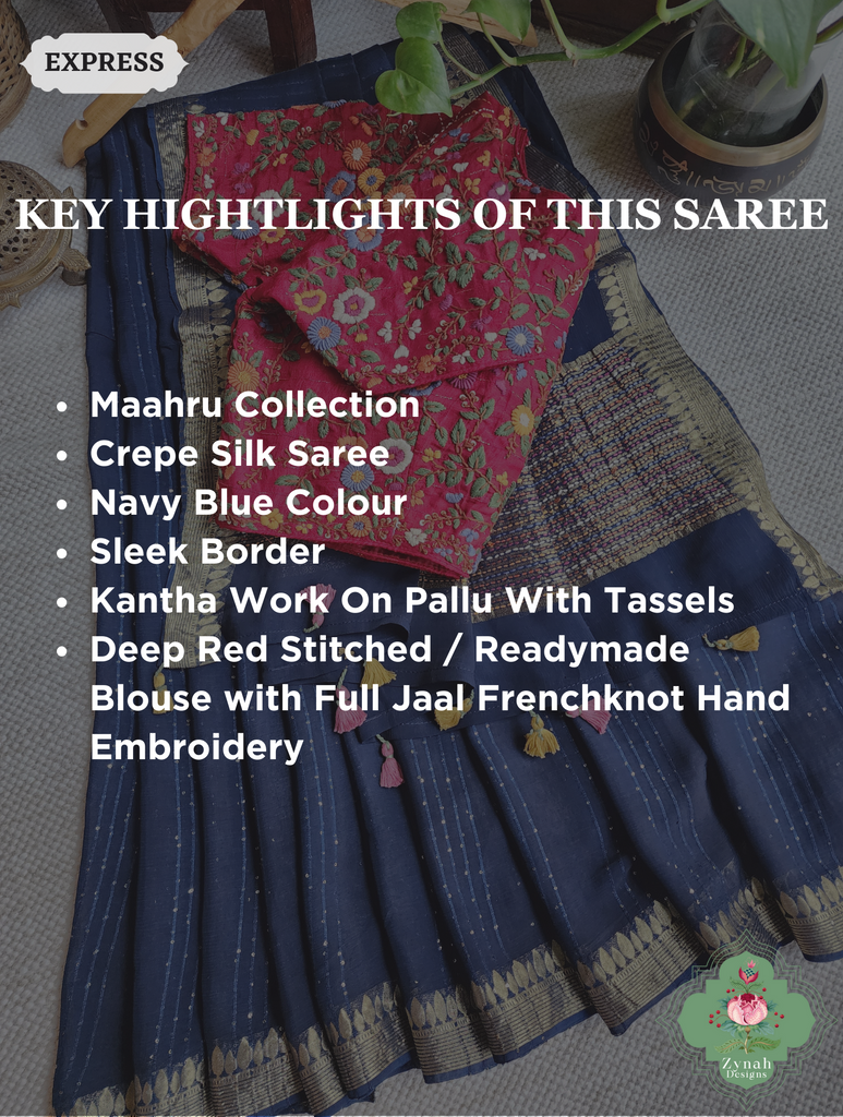 Navy Blue Crepe Silk Saree With Sequins Work 2