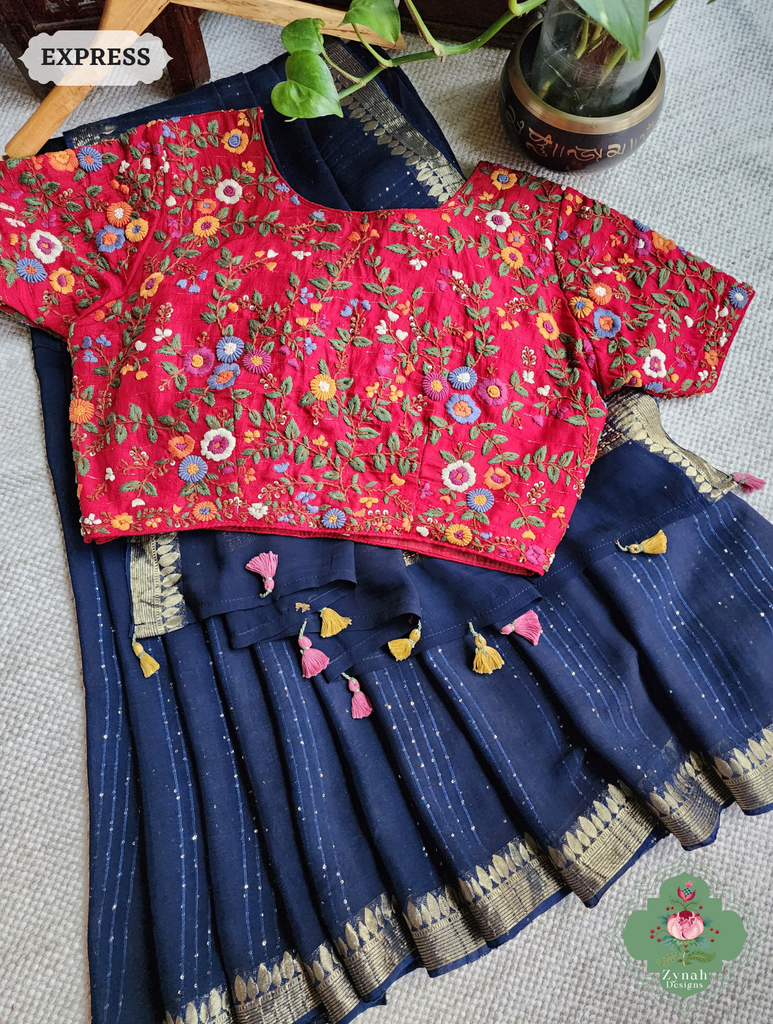 Navy Blue Crepe Silk Saree With Sequins Work 4