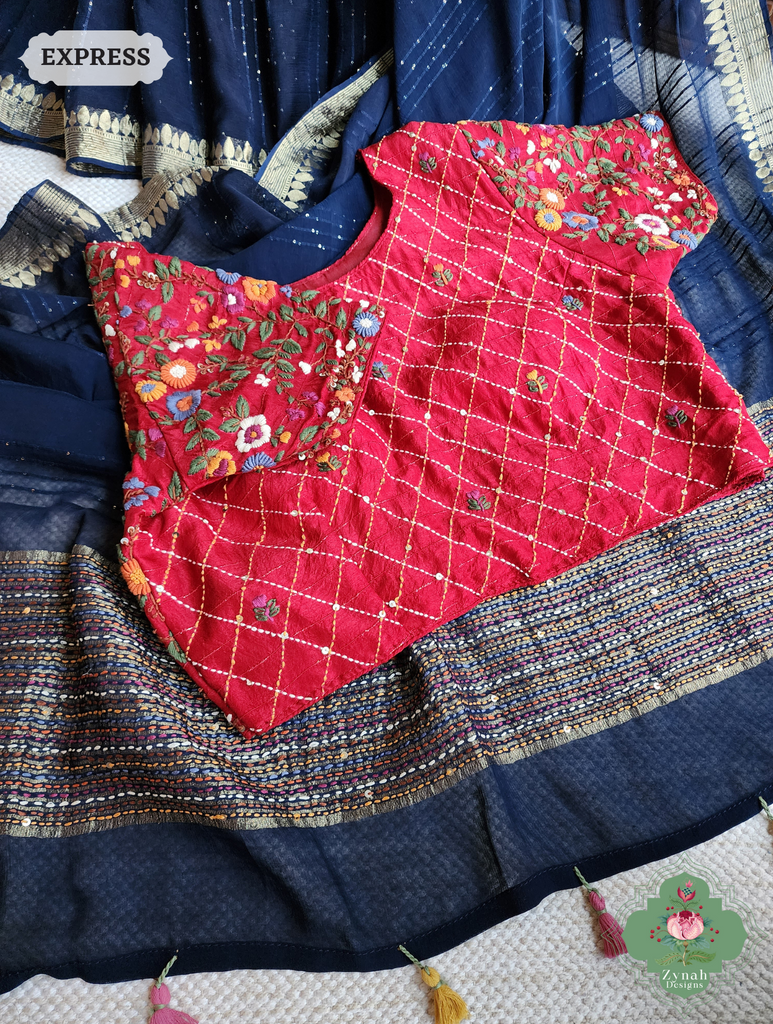 Navy Blue Crepe Silk Saree With Sequins Work 5