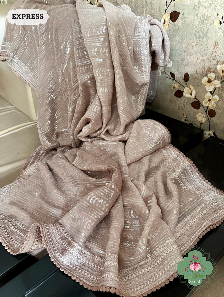 Nude Ombre Georgette Saree With All Over Sequins Work