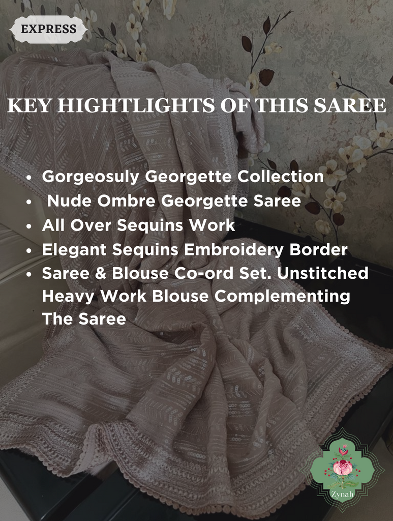 Nude Ombre Georgette Saree With All Over Sequins Work