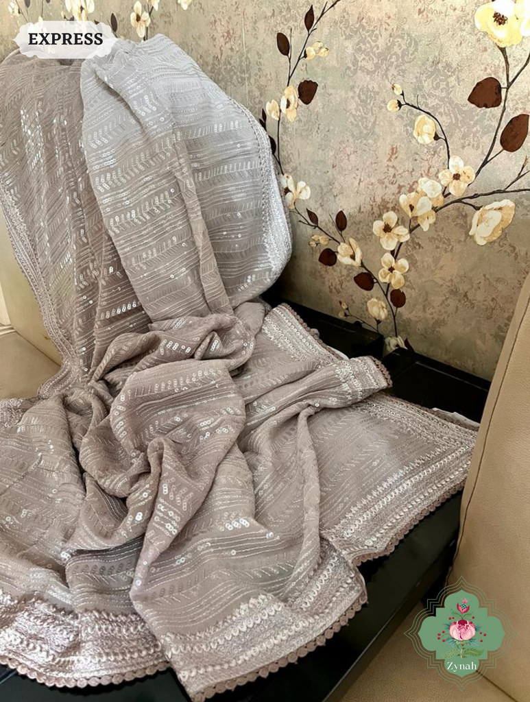 Nude Ombre Georgette Saree With All Over Sequins Work