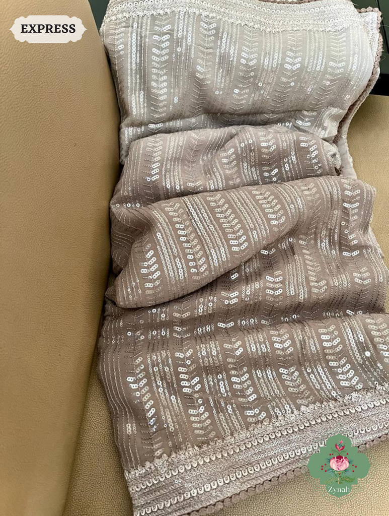 Nude Ombre Georgette Saree With All Over Sequins Work