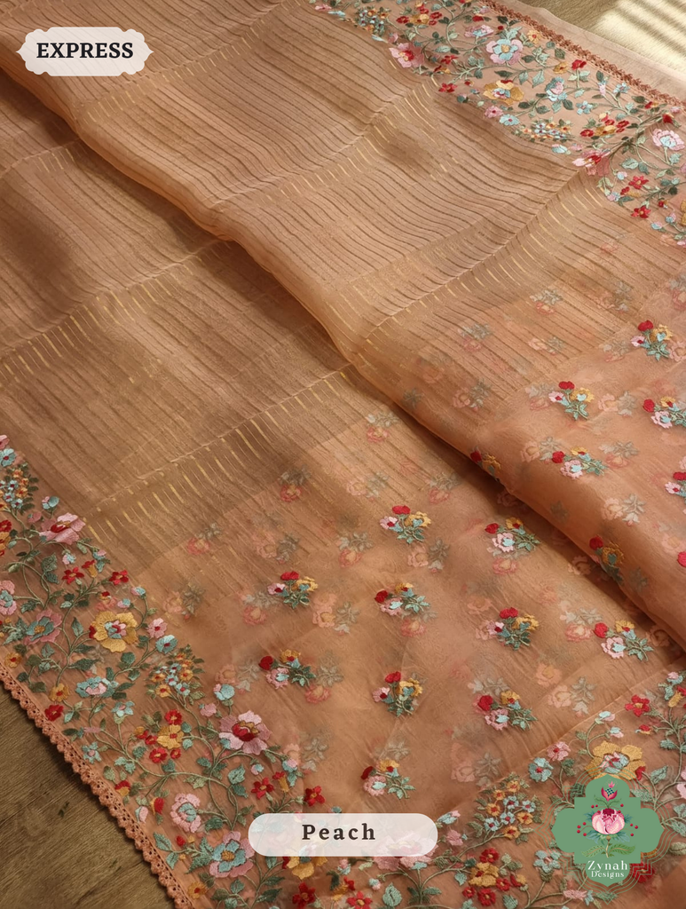 Peach Organza Silk Saree 1