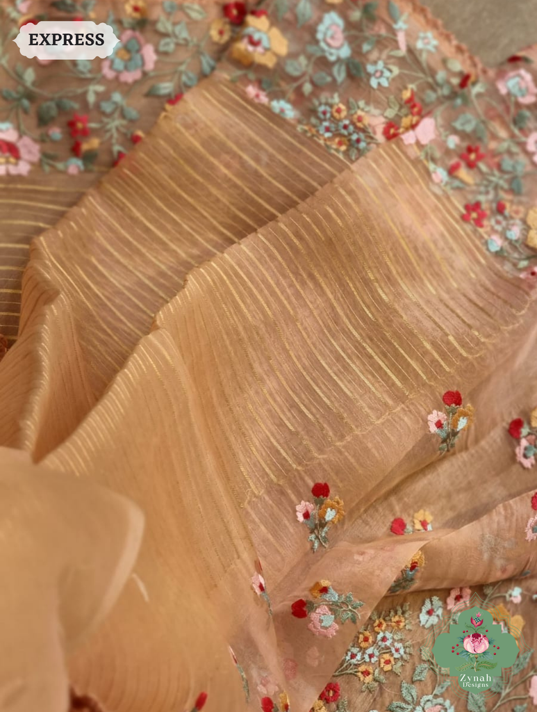 Peach Organza Silk Saree 2
